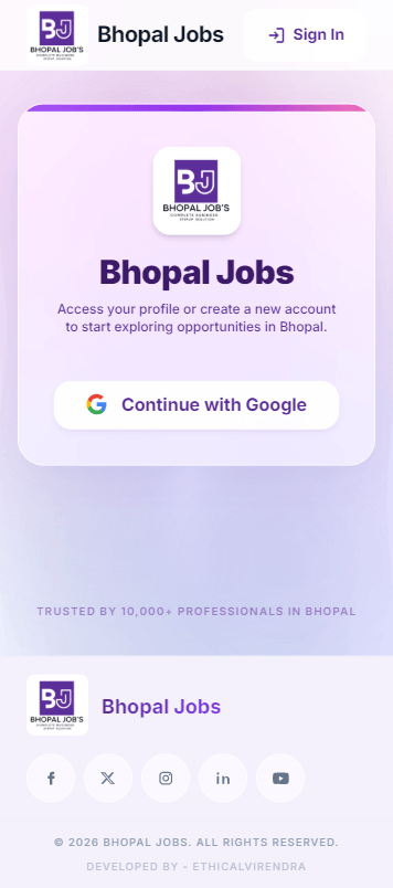 Bhopal Jobs app sign-in screen